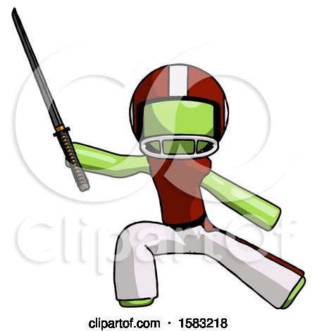 Green Football Player Man with Ninja Sword Katana in Defense Pose by Leo Blanchette