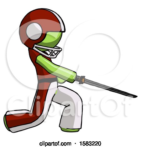 Green Football Player Man with Ninja Sword Katana Slicing or Striking Something by Leo Blanchette