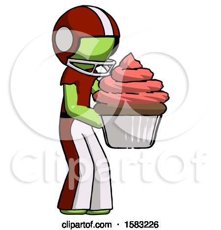 Green Football Player Man Holding Large Cupcake Ready to Eat or Serve by Leo Blanchette