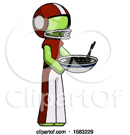 Green Football Player Man Holding Noodles Offering to Viewer by Leo Blanchette