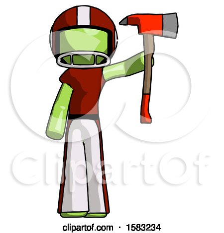 Green Football Player Man Holding up Red Firefighter's Ax by Leo Blanchette