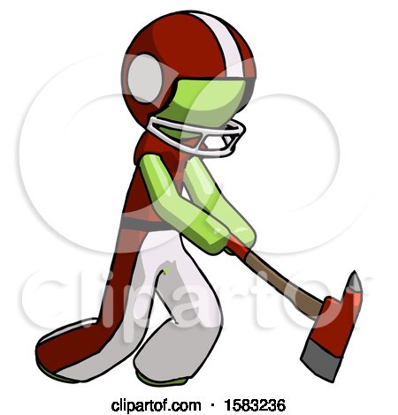 Green Football Player Man Striking with a Red Firefighter's Ax by Leo Blanchette