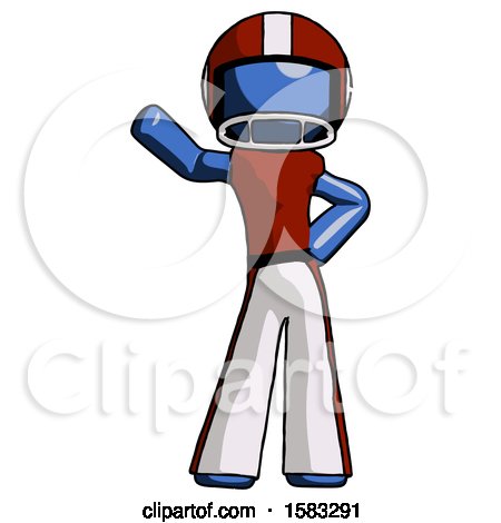 Blue Football Player Man Waving Right Arm with Hand on Hip by Leo Blanchette