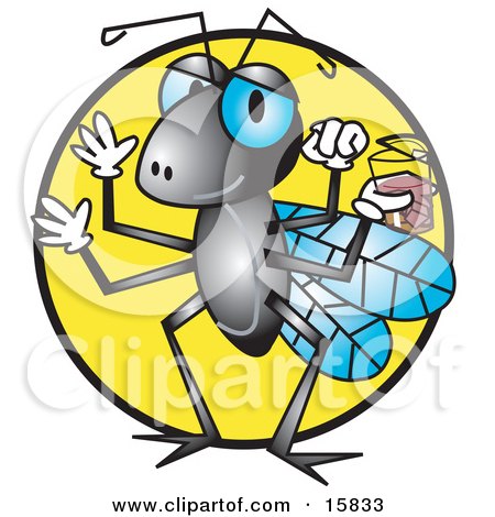 Thirsty Fly Holding A Glass Of Water Or Juice Clipart Illustration by Andy Nortnik
