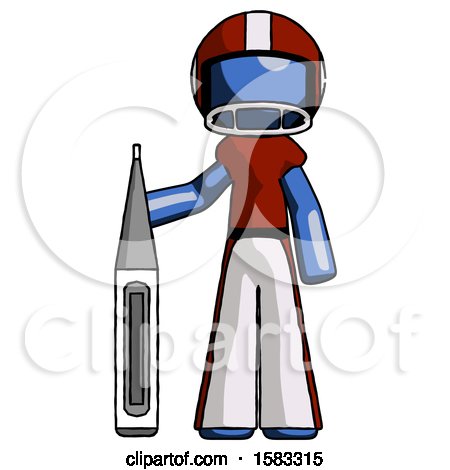Blue Football Player Man Standing with Large Thermometer by Leo Blanchette