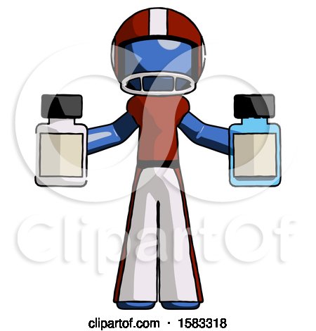 Blue Football Player Man Holding Two Medicine Bottles by Leo Blanchette