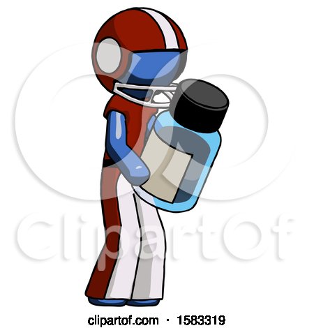 Blue Football Player Man Holding Glass Medicine Bottle by Leo Blanchette