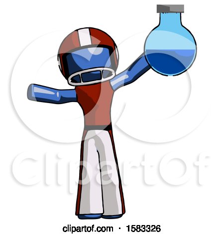 Blue Football Player Man Holding Large Round Flask or Beaker by Leo Blanchette