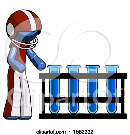 Blue Football Player Man Using Test Tubes or Vials on Rack by Leo Blanchette