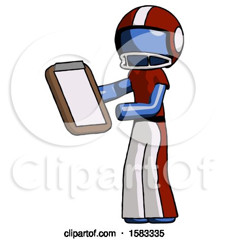 Blue Football Player Man Reviewing Stuff on Clipboard by Leo Blanchette