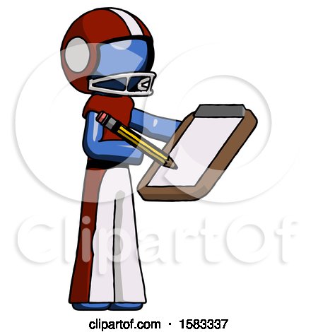 Blue Football Player Man Using Clipboard and Pencil by Leo Blanchette