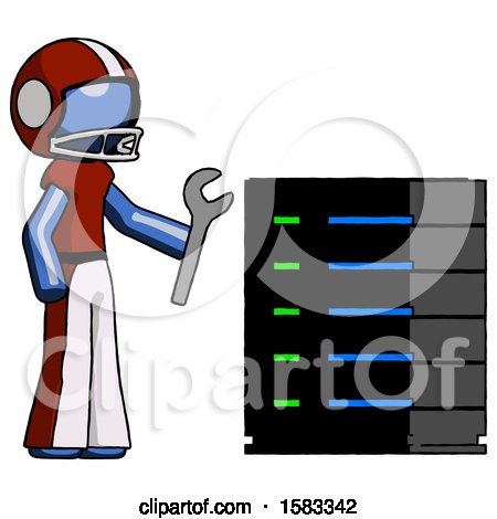 Blue Football Player Man Server Administrator Doing Repairs by Leo Blanchette