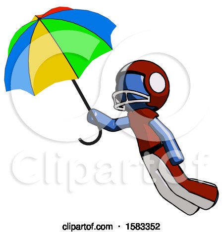 Blue Football Player Man Flying with Rainbow Colored Umbrella by Leo Blanchette