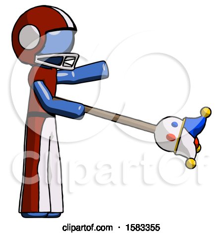 Blue Football Player Man Holding Jesterstaff - I Dub Thee Foolish Concept by Leo Blanchette