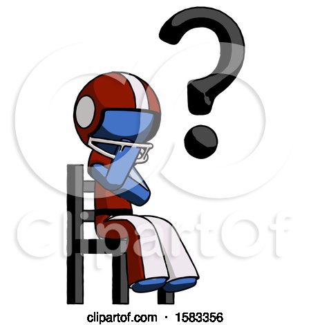 Blue Football Player Man Question Mark Concept, Sitting on Chair Thinking by Leo Blanchette