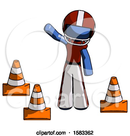 Blue Football Player Man Standing by Traffic Cones Waving by Leo Blanchette