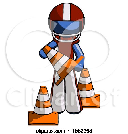 Blue Football Player Man Holding a Traffic Cone by Leo Blanchette