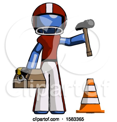 Blue Football Player Man Under Construction Concept, Traffic Cone and Tools by Leo Blanchette