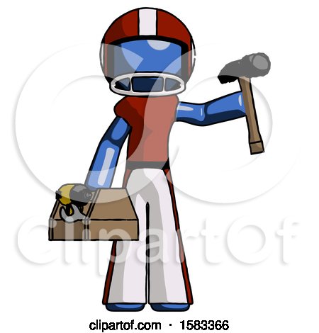 Blue Football Player Man Holding Tools and Toolchest Ready to Work by Leo Blanchette