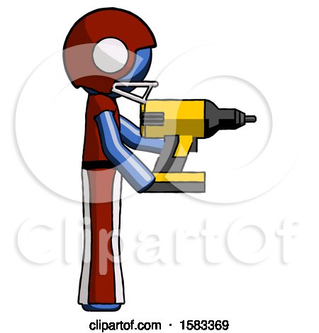 Blue Football Player Man Using Drill Drilling Something on Right Side by Leo Blanchette