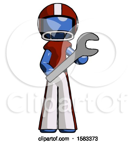 Blue Football Player Man Holding Large Wrench with Both Hands by Leo Blanchette