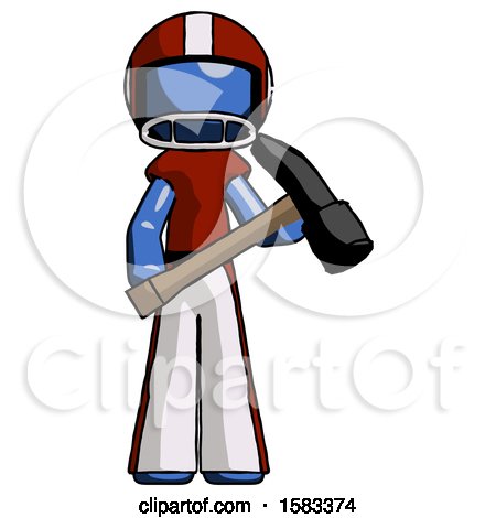 Blue Football Player Man Holding Hammer Ready to Work by Leo Blanchette
