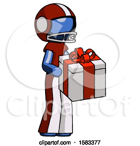 Blue Football Player Man Giving a Present by Leo Blanchette