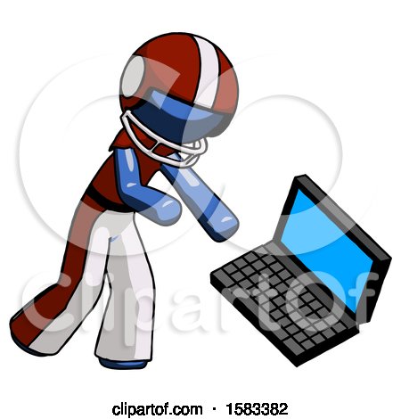 Blue Football Player Man Throwing Laptop Computer in Frustration by Leo Blanchette