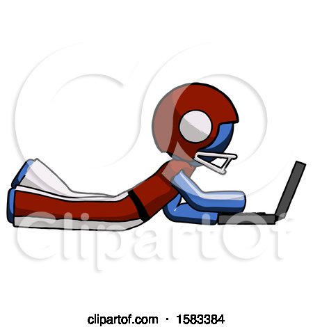 Blue Football Player Man Using Laptop Computer While Lying on Floor Side View by Leo Blanchette
