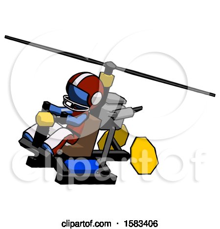 Blue Football Player Man Flying in Gyrocopter Front Side Angle Top View by Leo Blanchette