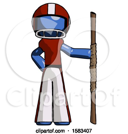 Blue Football Player Man Holding Staff or Bo Staff by Leo Blanchette