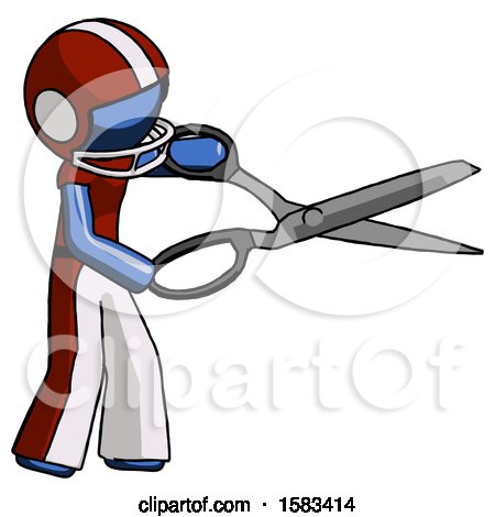 Blue Football Player Man Holding Giant Scissors Cutting out Something by Leo Blanchette
