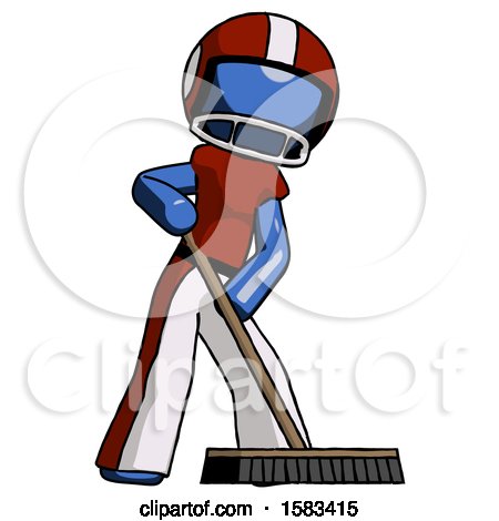 Blue Football Player Man Cleaning Services Janitor Sweeping Floor with Push Broom by Leo Blanchette