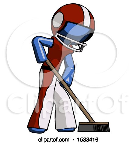 Blue Football Player Man Cleaning Services Janitor Sweeping Side View by Leo Blanchette