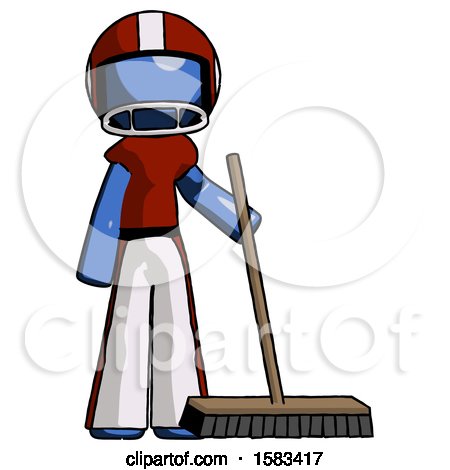 Blue Football Player Man Standing with Industrial Broom by Leo Blanchette