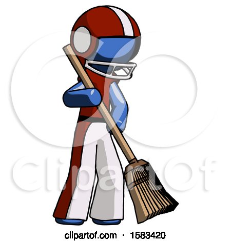 Blue Football Player Man Sweeping Area with Broom by Leo Blanchette