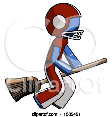 Blue Football Player Man Flying on Broom by Leo Blanchette