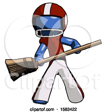 Blue Football Player Man Broom Fighter Defense Pose by Leo Blanchette