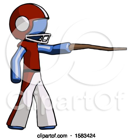 Blue Football Player Man Pointing with Hiking Stick by Leo Blanchette
