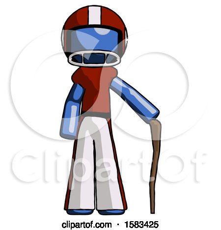 Blue Football Player Man Standing with Hiking Stick by Leo Blanchette