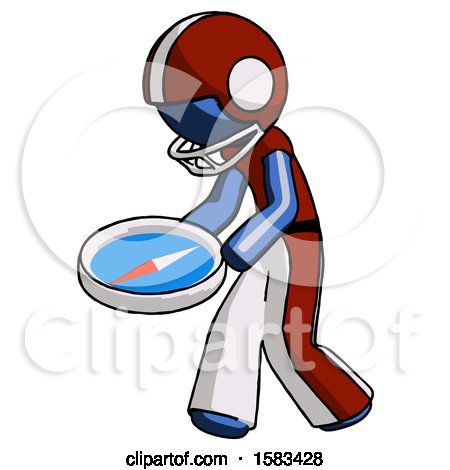 Blue Football Player Man Walking with Large Compass by Leo Blanchette