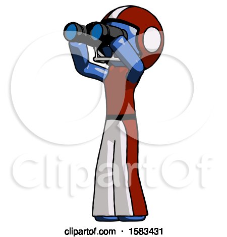Blue Football Player Man Looking Through Binoculars to the Left by Leo Blanchette
