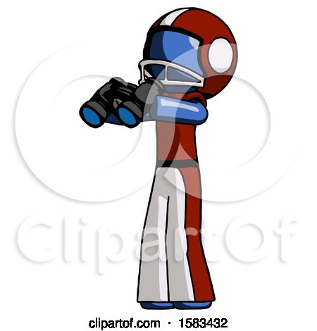 Blue Football Player Man Holding Binoculars Ready to Look Left by Leo Blanchette