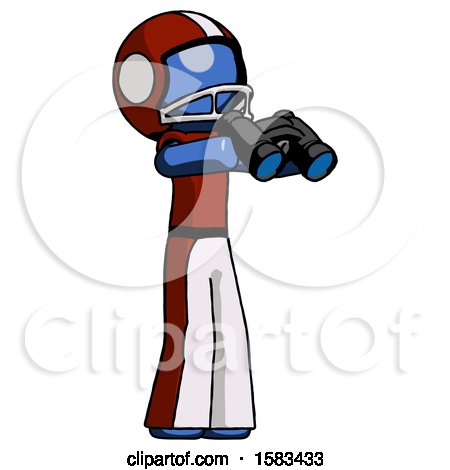 Blue Football Player Man Holding Binoculars Ready to Look Right by Leo Blanchette