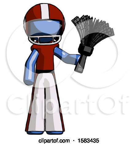Blue Football Player Man Holding Feather Duster Facing Forward by Leo Blanchette