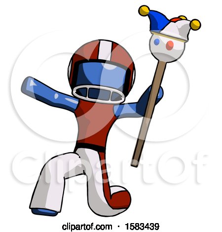 Blue Football Player Man Holding Jester Staff Posing Charismatically by Leo Blanchette