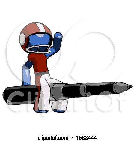 Blue Football Player Man Riding a Pen like a Giant Rocket by Leo Blanchette