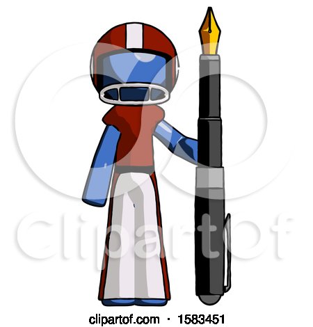 Blue Football Player Man Holding Giant Calligraphy Pen by Leo Blanchette