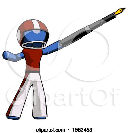 Blue Football Player Man Pen Is Mightier Than the Sword Calligraphy Pose by Leo Blanchette