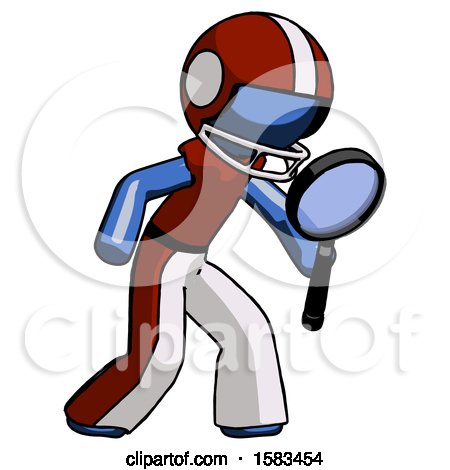 Blue Football Player Man Inspecting with Large Magnifying Glass Right by Leo Blanchette